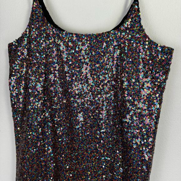 Melrose and Market Mini Dress Size S Black Rainbow Sequin Sleeveless Party Glam - Picture 5 of 8